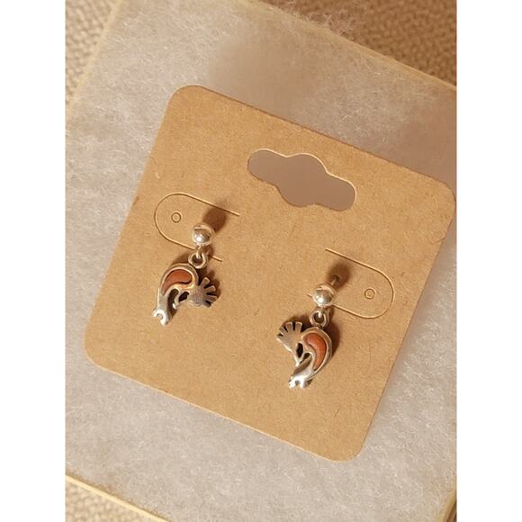 Sterling Silver Kokopelli Dangle Earrings with Southwestern Inlay - Picture 2 of 4
